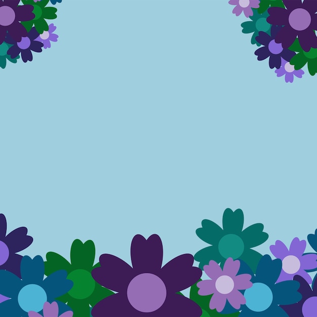 青色の背景に色のシンプルな花の花束結婚式誕生日休日ベクトル背景イラストの装飾カードとフレーム