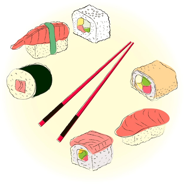 Colored sketchy sushi set