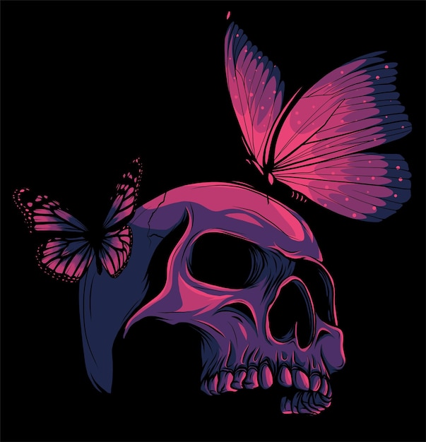 colored Skull with butterflys Vector illustration