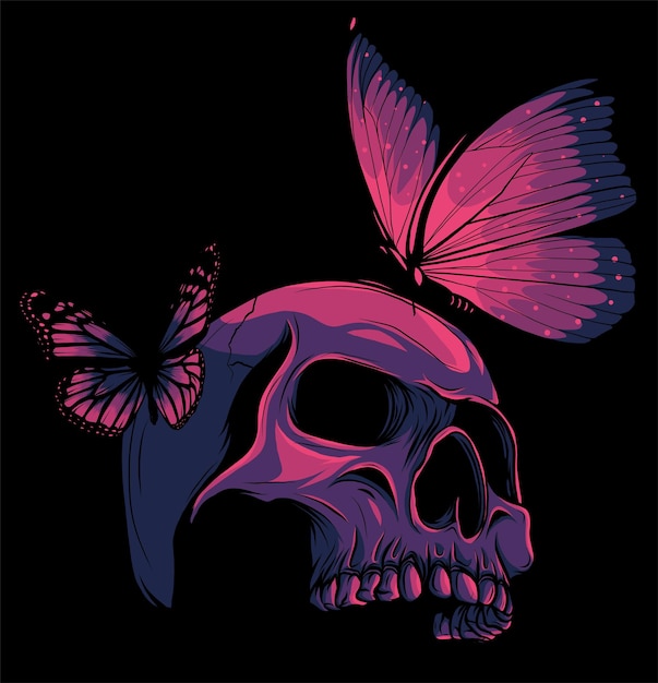 Colored skull with butterflys vector illustration