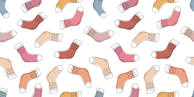 Vector colored socks seamless pattern knitted socks doodle pattern doodle autumn winter accessories pattern