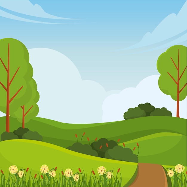 Vector colored spring seasonal natural landscape vector illustration