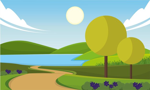 Colored spring seasonal natural landscape Vector illustration