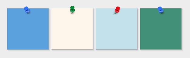 Vettore carta adesiva colorata con perno di spinta fogli di carta bianchi per le note adesivi di carta realistici