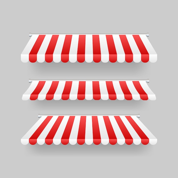 Colored striped awnings set for shop, restaurants and market store.