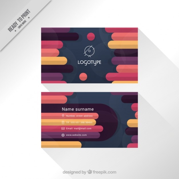 Vector colored stripes business card in flat design