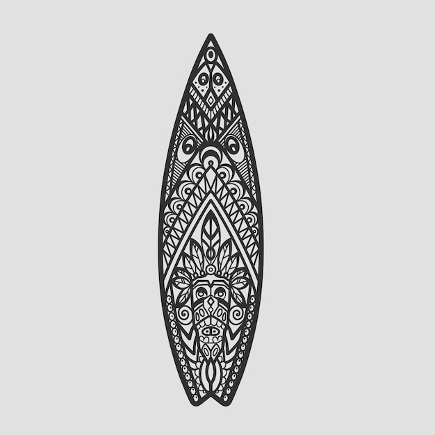 サーフボードに飾りが付いたカラーサーフィンプリント。ハワイデザインのボードのベクトル図