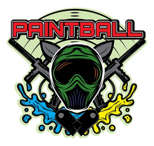 Modello colorato per la progettazione sul tema del paintball, le macchie dell'arma del suo casco