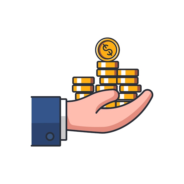 Colored thin icon of money in hand business and finance concept vector illustration