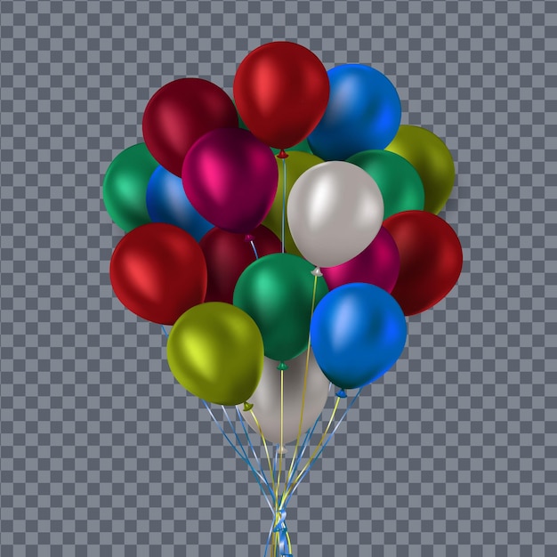 Colored and transparent balloons on the checked background.