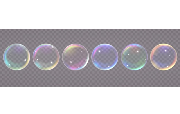 Vector colored transparent soap bubbles water translucent spheres different colors