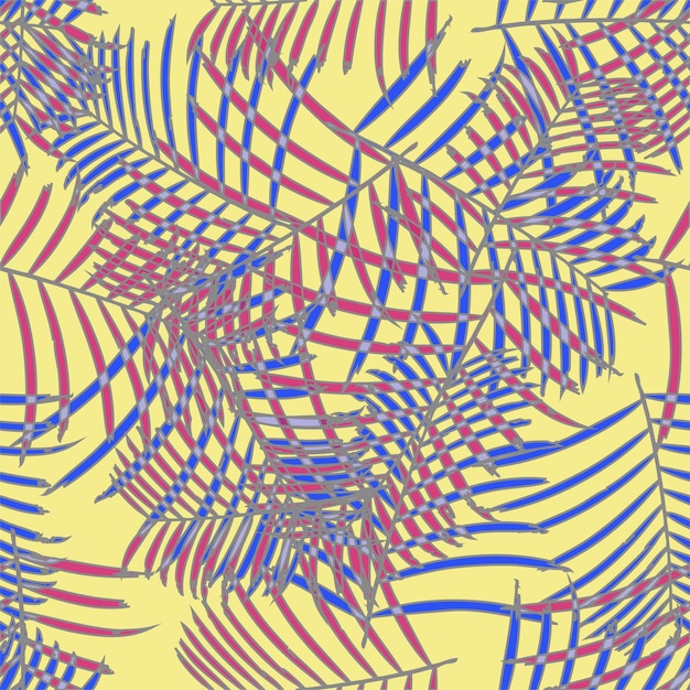 Colored Tropical Leaves Background Vector Pattern Seamless