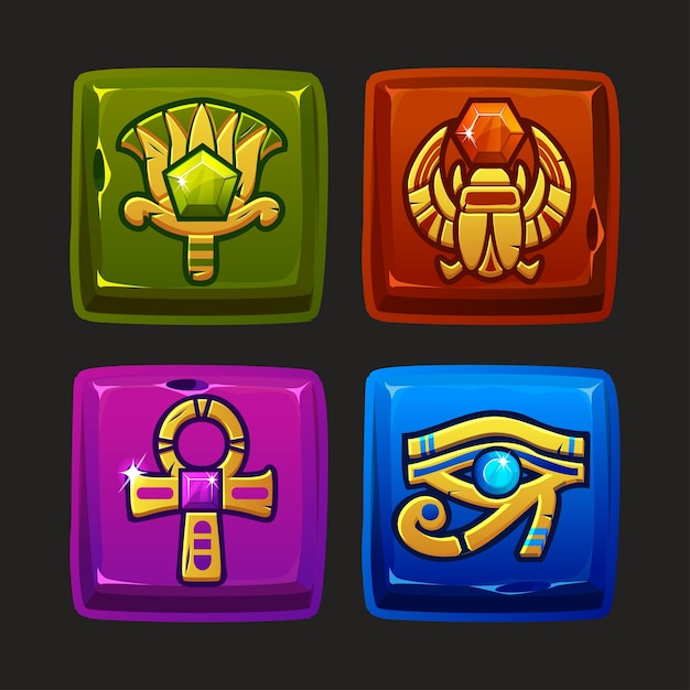 Colored ui symbols setegyptian scarab lotus ankh and eye of horus for game ui slots casino game four