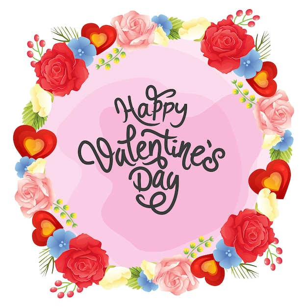 Vector colored valentine heart and rose wreath flower decoration