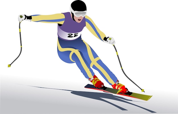 Colored vector illustration of skier