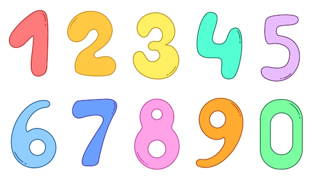 Vector colored vector set with icons of various numbers in cartoon style 10 numbers in rainbow colors