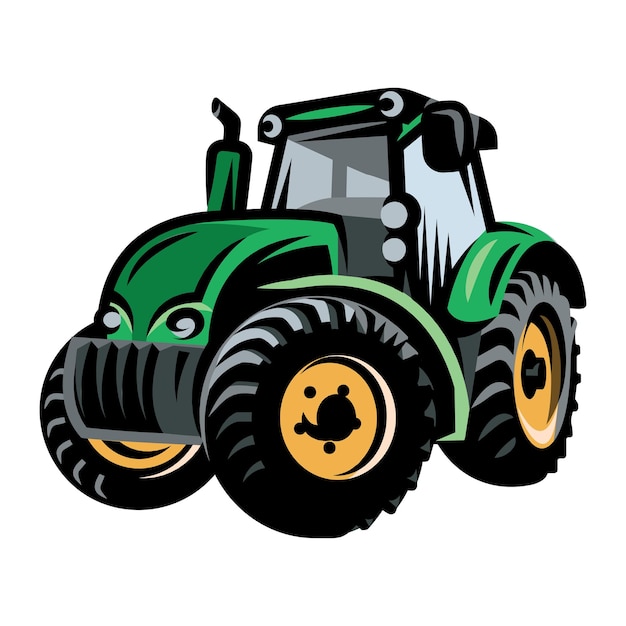 Цветной векторный рисунок трактора на фоне фермы