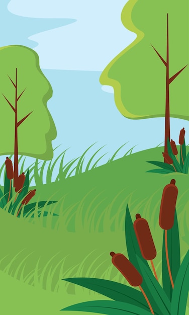 Colored vertical forest summer landscape Flat design Vector