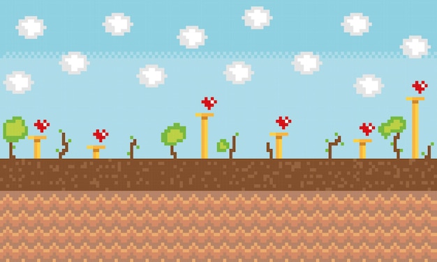 Colored videogame scenary with golden coins and a ladder Vector