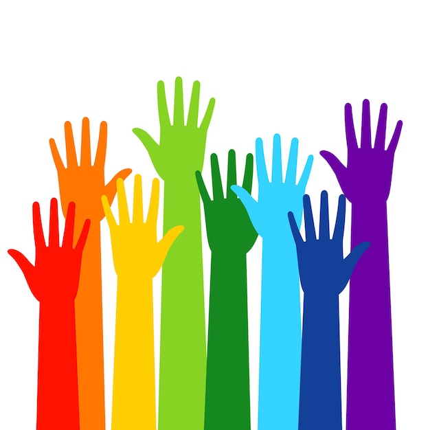 Vector colored volunteer crowd hands isolated  illustration