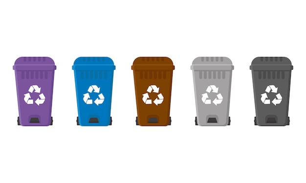 Colored waste recycling bins