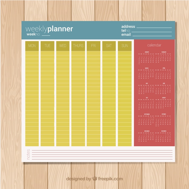 Vector colored weekly planner