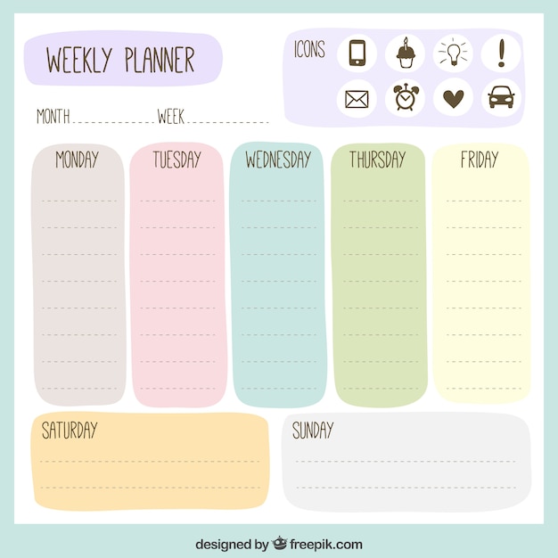 Vector colored weekly planner