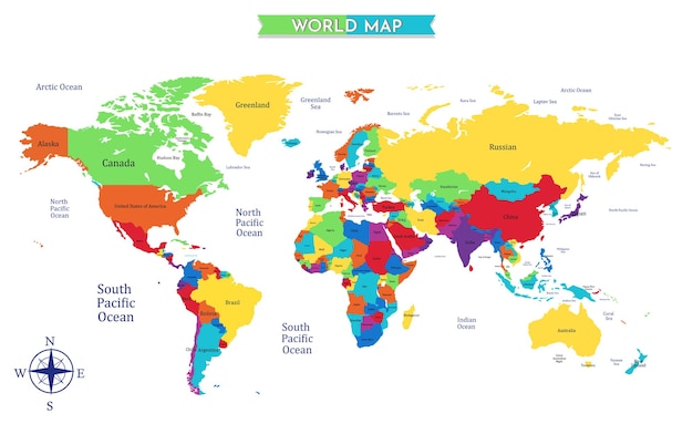 Vector colored world map isolated