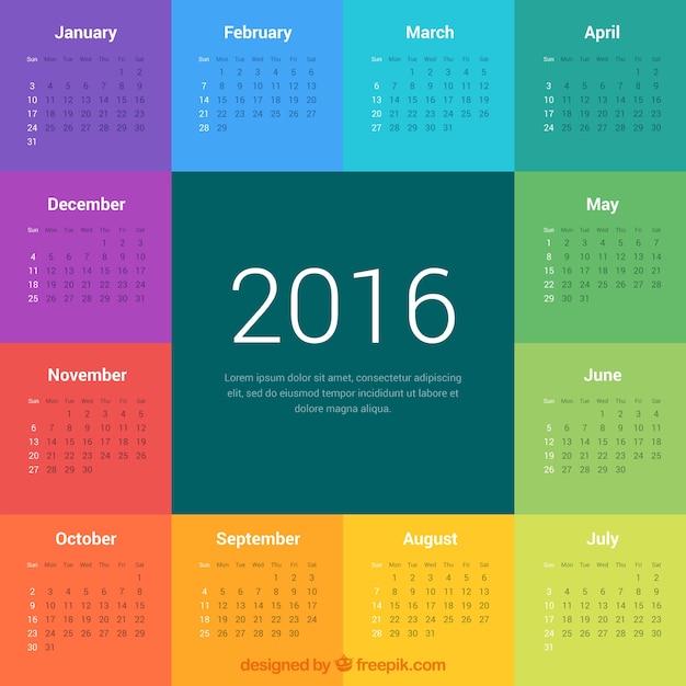 Colorful 2016 calendar