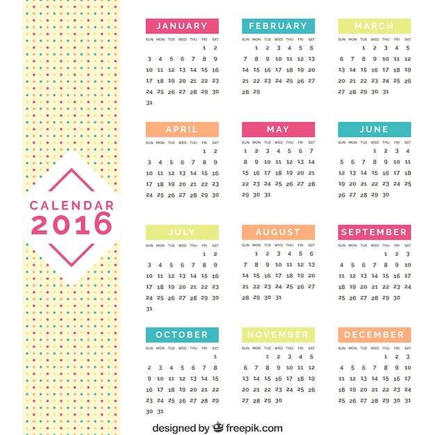 Vector colorful 2016 calendar