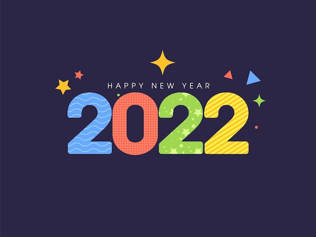 Красочный номер 2022 в различных узорах на синем фоне для концепции с новым годом.