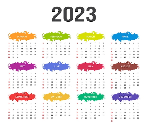 Colorful 2023 calendar template.