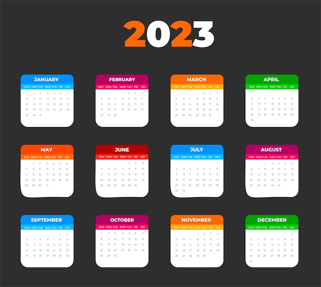 Modello di progettazione calendario da parete colorato 2023