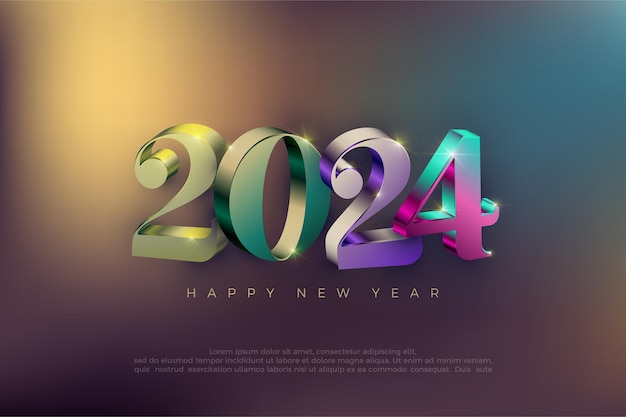 Colorful 2024 3d number design with bokeh background Premium number vector design for happy new year 2024 celebration