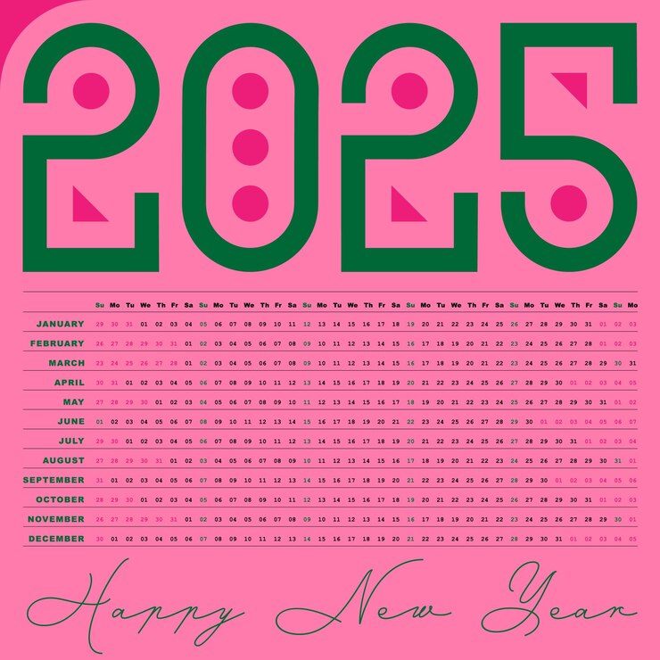 Vector 다채로운 2025 달력 모던 디자인 분홍색과 녹색