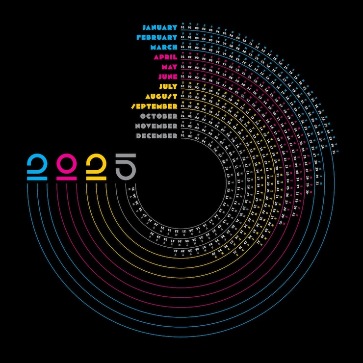 Vector colorful 2025 calendar