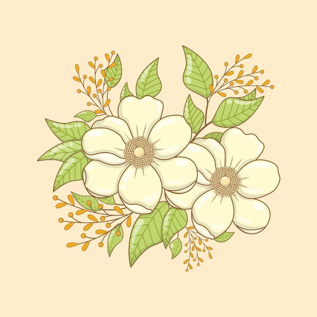 Vector colorful 2d floral bouquet beauty white flower illustration