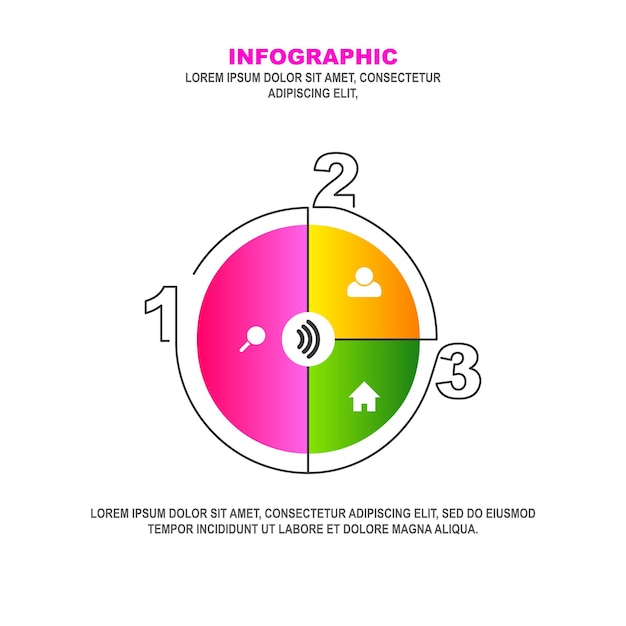 Colorful 3 point timeline infographic design on white background