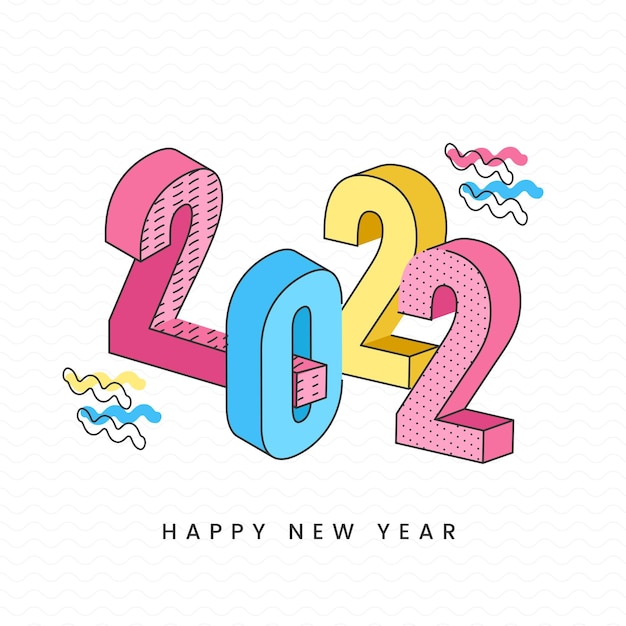 Numero colorato 3d 2022 su sfondo bianco per la celebrazione del felice anno nuovo.