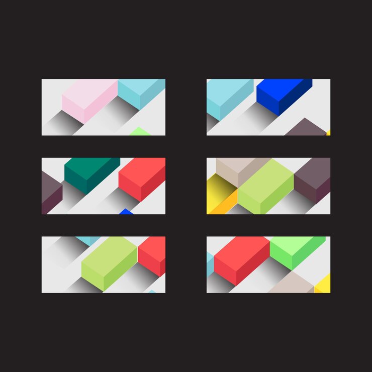 Vector colorful 3d block compositions for business cards