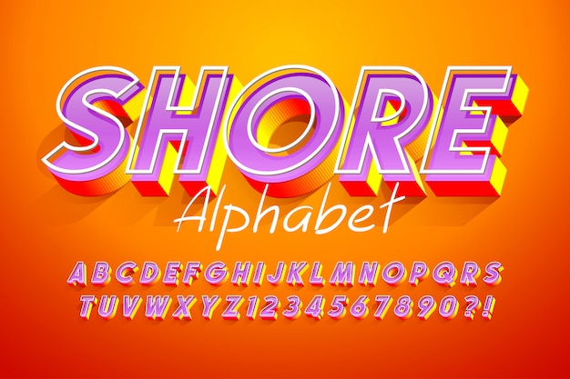 Vettore colorato display 3d design font, alfabeto, lettere