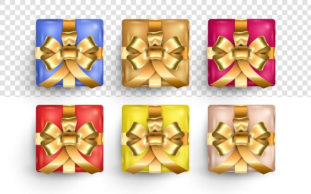 Colorful 3d realistic gift box with gold ribbon
