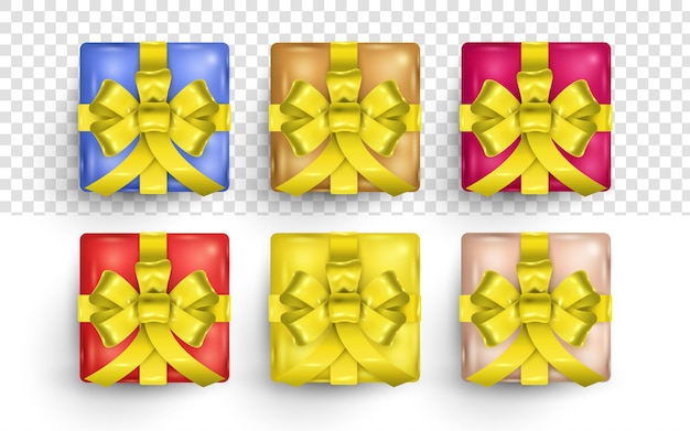 Confezione regalo colorata 3d realistica con nastro giallo