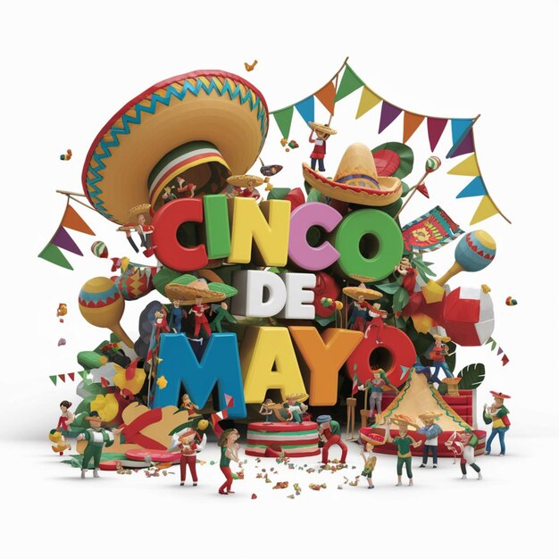 カラフルな 3D レンダリングのイラストでCinco de Mayo の祝いが描かれています