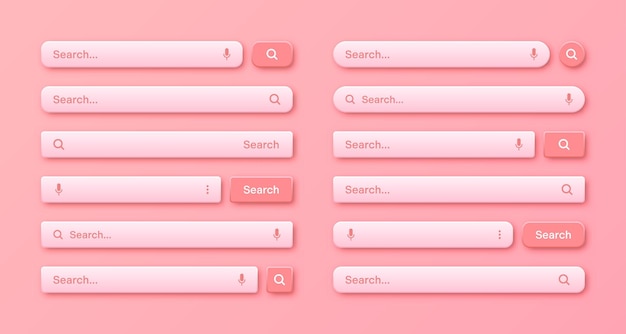 colorful 3d search bar templates internet browser engine with search box address bar and text field ui design website interface element with web icons and push button vector illustration