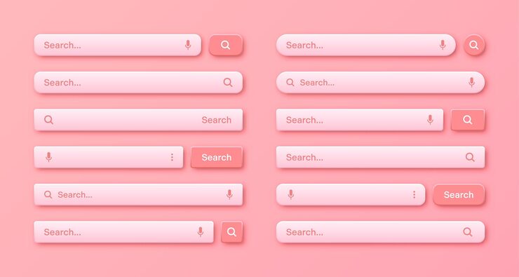 Vector colorful 3d search bar templates internet browser engine with search box address bar and text field ui design website interface element with web icons and push button vector illustration