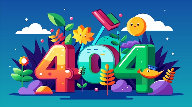 Colorful 404 Error Page Illustration With Nature and Tech Elements