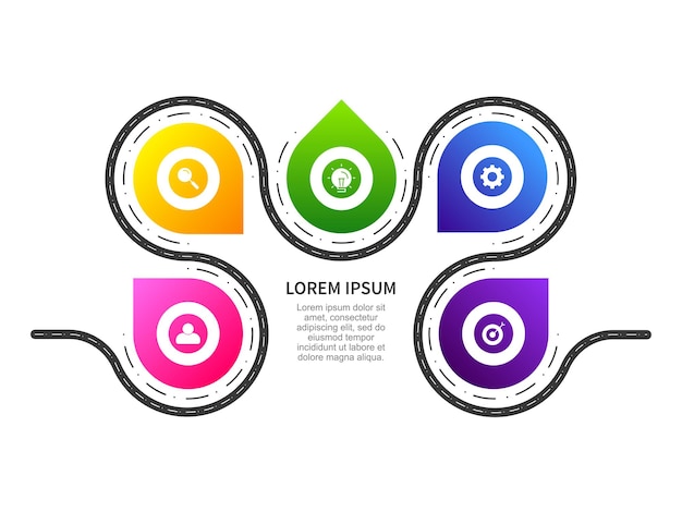Colorful 5 point timeline infographic design on white background