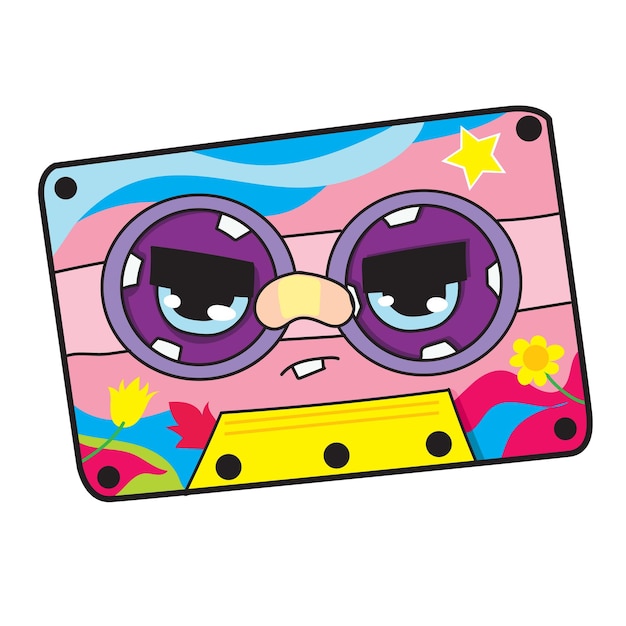 colorful 90s cute cassette vector illustration