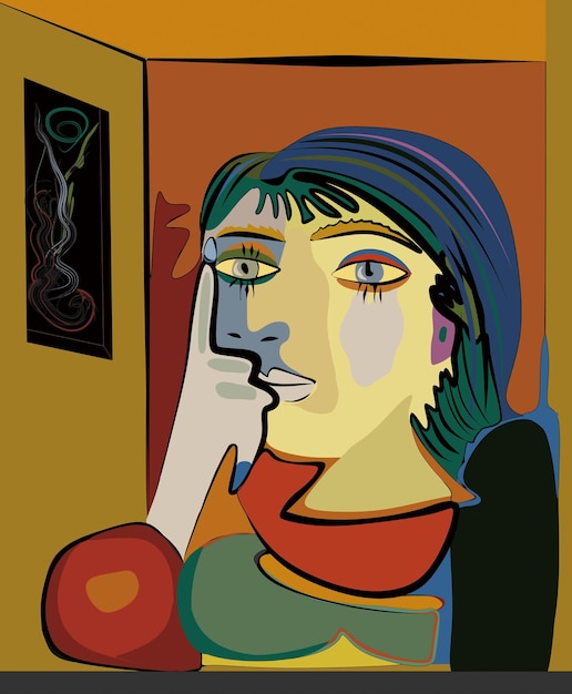 Colorful abstract background cubism art style thinking woman